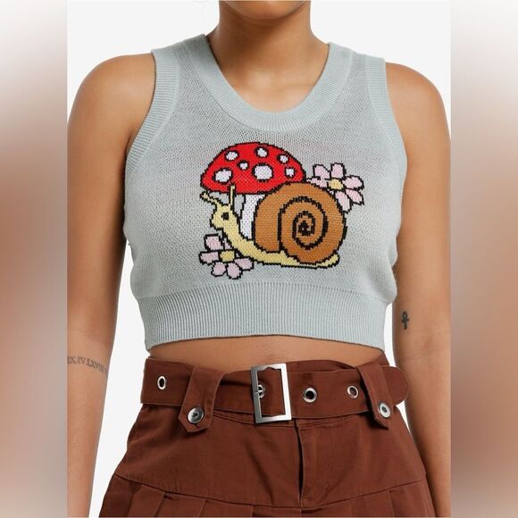 Hot Topic Sweet Society Mushroom & Snail Crop Tank Top vest graphic crew knit XL - Picture 1 of 8